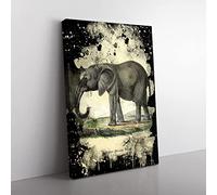 Big Box Art Vintage African Elephant Coal Black Canvas Wall Art Print Ready to Hang Picture, 76 x 50 cm (30 x 20 Inch), Multi-Coloured