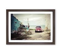 Big Box Art Vintage Beetle in Mexico Framed Wall Art Picture Print Ready to Hang, Walnut A2 (62 x 45 cm)
