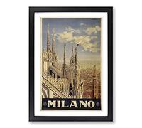 Big Box Art Vintage Travel Poster Milan Milano Framed Wall Art Picture Print Ready to Hang, Black A2 (62 x 45 cm)