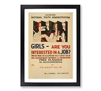 Big Box Art Vintage WPA Poster Girls Interested in a Job Framed Wall Art Picture Print Ready to Hang, Black A2 (62 x 45 cm)