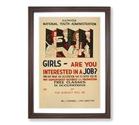 Big Box Art Vintage WPA Poster Girls Interested in a Job Framed Wall Art Picture Print Ready to Hang, Walnut A2 (62 x 45 cm)