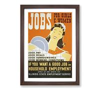 Big Box Art Vintage WPA Poster Jobs for Girls Framed Wall Art Picture Print Ready to Hang, Walnut A2 (62 x 45 cm)