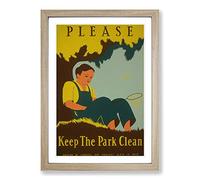 Big Box Art Vintage WPA Poster Keep The Park Clean (2) Framed Wall Art Picture Print Ready to Hang, Oak A2 (62 x 45 cm)