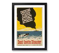 Big Box Art Vintage WPA Poster Smoking Attracts Attacks Framed Wall Art Picture Print Ready to Hang, Black A2 (62 x 45 cm)
