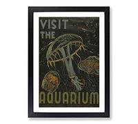 Big Box Art Vintage WPA Poster Visit The Aquarium (2) Framed Wall Art Picture Print Ready to Hang, Black A2 (62 x 45 cm)