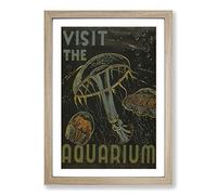 Big Box Art Vintage WPA Poster Visit The Aquarium (2) Framed Wall Art Picture Print Ready to Hang, Oak A2 (62 x 45 cm)