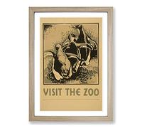 Big Box Art Vintage WPA Poster Visit The Zoo (1) Framed Wall Art Picture Print Ready to Hang, Oak A2 (62 x 45 cm)