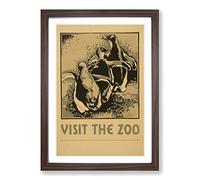 Big Box Art Vintage WPA Poster Visit The Zoo (1) Framed Wall Art Picture Print Ready to Hang, Walnut A2 (62 x 45 cm)