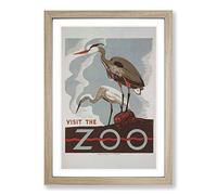 Big Box Art Vintage WPA Poster Visit The Zoo (2) Framed Wall Art Picture Print Ready to Hang, Oak A2 (62 x 45 cm)