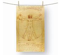 Big Box Art Vitruvian Man Vol.1 by Leonardo da vinci - 100% Cotton (72 x 44 cm) Kitchen Tea Towel, Dish Cloth for Drying, Cleaning and Washing - Absorbent and Quick Drying