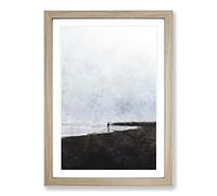 Big Box Art Walking On The Beach Painting Framed Wall Art Picture Print Ready to Hang, Oak A2 (62 x 45 cm)