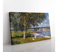 Big Box Art Walnut Tree in A Thomery Field by Alfred Sisley Canvas Wall Art Print Ready to Hang Picture, 76 x 50 cm (30 x 20 Inch), Green, Green, Grey