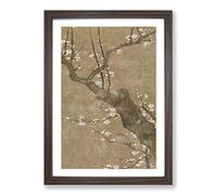 Big Box Art Warbler Bird in a Plum Tree by Sakai Hoitsu Framed Wall Art Picture Print Ready to Hang, Walnut A2 (62 x 45 cm)
