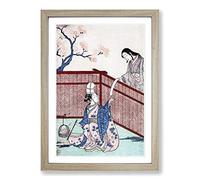Big Box Art Warming The Sake by Harunobu Suzuki Framed Wall Art Picture Print Ready to Hang, Oak A2 (62 x 45 cm)