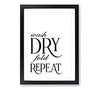 Big Box Art Wash Fold Dry Repeat Typography Framed Wall Art Picture Print Ready to Hang, Black A2 (62 x 45 cm)