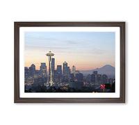 Big Box Art Washington Seattle Skyline USA 2 Framed Wall Art Picture Print Ready to Hang, Walnut A2 (62 x 45 cm)