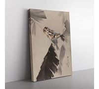 Big Box Art Watanabe Shotei Oriental Japanese Three Birds on a Branch Canvas Wall Art Print Ready to Hang Picture, 76 x 50 cm (30 x 20 Inch), Multi-Coloured