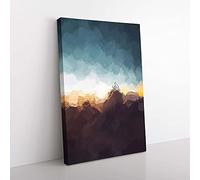 Big Box Art Watching The Mountains in Abstract Canvas Wall Art Print Ready to Hang Picture, 76 x 50 cm (30 x 20 Inch), Black, Turquoise, White, Brown