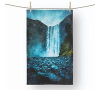 Big Box Art Waterfall Path in Iceland Painting - 100% Cotton (72 x 44 cm) Kitchen Tea Towel, Dish Cloth for Drying, Cleaning and Washing - Absorbent and Quick Drying