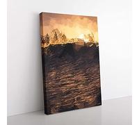 Big Box Art Wave Touching The Trees in Abstract Canvas Wall Art Print Ready to Hang Picture, 76 x 50 cm (30 x 20 Inch), Black, Brown, Brown