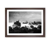 Big Box Art Waves Against The Rock in Abstract Framed Wall Art Picture Print Ready to Hang, Walnut A2 (62 x 45 cm)