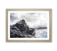 Big Box Art Waves Crashing in Lanzarote Spain in Abstract Framed Wall Art Picture Print Ready to Hang, Oak A2 (62 x 45 cm)