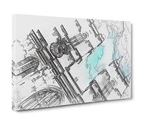 Big Box Art Westminster Abbey in London in Abstract Canvas Wall Art Framed Picture Print, 30 x 20 Inch (76 x 50 cm), White, Grey, Black, Turquoise