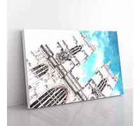 Big Box Art Westminster Abbey in London Painting Canvas Wall Art Print Ready to Hang Picture, 76 x 50 cm (30 x 20 Inch), White, Grey, Black, Turquoise