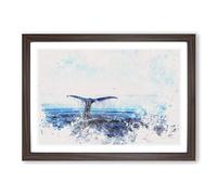 Big Box Art Whale Tail from The Ocean Watercolour Framed Wall Art Picture Print Ready to Hang, Walnut A2 (62 x 45 cm)