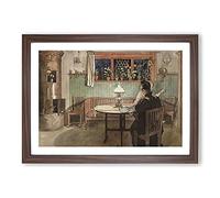 Big Box Art When The Children Have Gone to Bed by Carl Larsson Framed Wall Art Picture Print Ready to Hang, Walnut A2 (62 x 45 cm)
