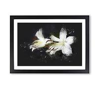Big Box Art White Lily Flowers Paint Splash Framed Wall Art Picture Print Ready to Hang, Black A2 (62 x 45 cm)