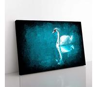 Big Box Art White Swan on a Blue Lake in Abstract Canvas Wall Art Print Ready to Hang Picture, 76 x 50 cm (30 x 20 Inch), Turquoise, Green, Turquoise