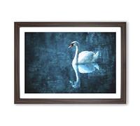 Big Box Art White Swan on a Blue Lake Painting Framed Wall Art Picture Print Ready to Hang, Walnut A2 (62 x 45 cm)