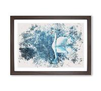 Big Box Art White Swan on a Blue Lake Watercolour Framed Wall Art Picture Print Ready to Hang, Walnut A2 (62 x 45 cm)