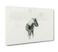 Big Box Art Wild Horse in Iceland in Abstract Canvas Wall Art Framed Picture Print, 30 x 20 Inch (76 x 50 cm), White, Grey, Olive, Green
