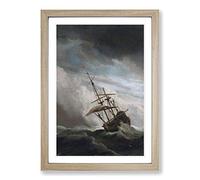 Big Box Art Willem Van de Velde The Younger Raging Storm Ship Framed Wall Art Picture Print Ready to Hang, Oak A2 (62 x 45 cm)