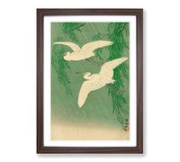 Big Box Art Willow & White Egrets by Ohara Koson Framed Wall Art Picture Print Ready to Hang, Walnut A2 (62 x 45 cm)