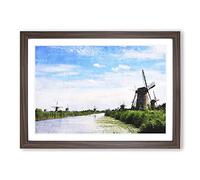 Big Box Art Windmills in Holland Painting Framed Wall Art Picture Print Ready to Hang, Walnut A2 (62 x 45 cm)