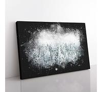 Big Box Art Winter Forest Paint Splash Canvas Wall Art Print Ready to Hang Picture, 76 x 50 cm (30 x 20 Inch), White, Grey