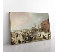 Big Box Art Winter Scene On The Ice Vol.2 by Hendrick Avercamp Canvas Wall Art Print Ready to Hang Picture, 76 x 50 cm (30 x 20 Inch), Grey, Grey, Green