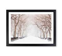 Big Box Art Wintertime in Central Park New York City Framed Wall Art Picture Print Ready to Hang, Black A2 (62 x 45 cm)