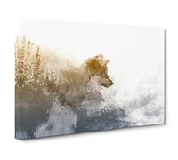 Big Box Art Wolf in The Wilderness in Abstract Canvas Wall Art Framed Picture Print, 30 x 20 Inch (76 x 50 cm), White, Grey, Yellow