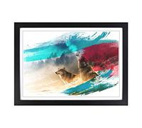 Big Box Art Wolves Howling at The Moon Forest Landscape V2 Framed Wall Art Picture Print Ready to Hang, Black A2 (62 x 45 cm)