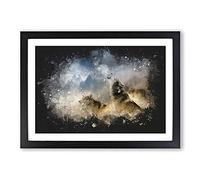 Big Box Art Wolves Howling in The Forest Paint Splash Framed Wall Art Picture Print Ready to Hang, Black A2 (62 x 45 cm)