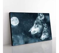 Big Box Art Wolves in The Moonlight Canvas Wall Art Print Ready to Hang Picture, 76 x 50 cm (30 x 20 Inch), Blue, Teal, White, Blue