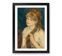 Big Box Art Woman Braiding Her Hair by Pierre-Auguste Renoir Framed Wall Art Picture Print Ready to Hang, Black A2 (62 x 45 cm)