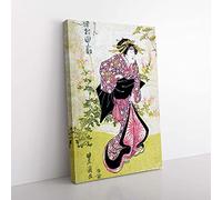 Big Box Art Woman by The Pink Flowers by Utagawa Kunisada Painting Canvas Wall Art Print Ready to Hang Picture, 76 x 50 cm (30 x 20 Inch), White, Yellow, Purple, Black, Purple
