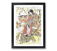 Big Box Art Woman & Man Under a Maple Tree by Katsukawa Shunsho Framed Wall Art Picture Print Ready to Hang, Black A2 (62 x 45 cm)
