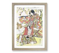 Big Box Art Woman & Man Under a Maple Tree by Katsukawa Shunsho Framed Wall Art Picture Print Ready to Hang, Oak A2 (62 x 45 cm)