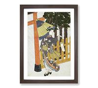 Big Box Art Woman Visiting The Shrine by Harunobu Suzuki Framed Wall Art Picture Print Ready to Hang, Walnut A2 (62 x 45 cm)